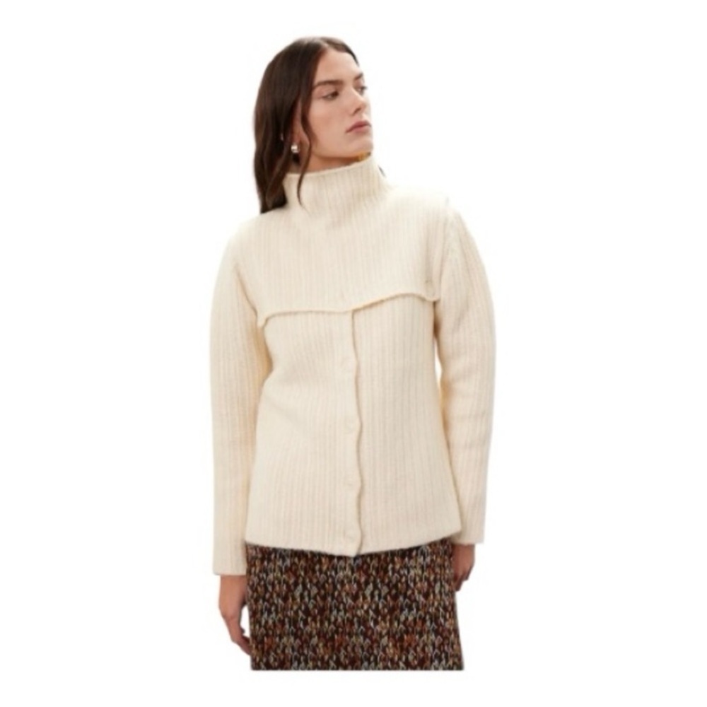 Rosetta Getty Button Up Sweater Turtleneck Cream Wool Blend Size Small
